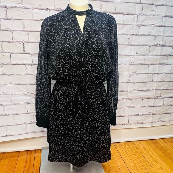 Club Monaco Womens Black Abstract Print Long Sleeve Mini Dress Size 0 - Picture 1 of 9